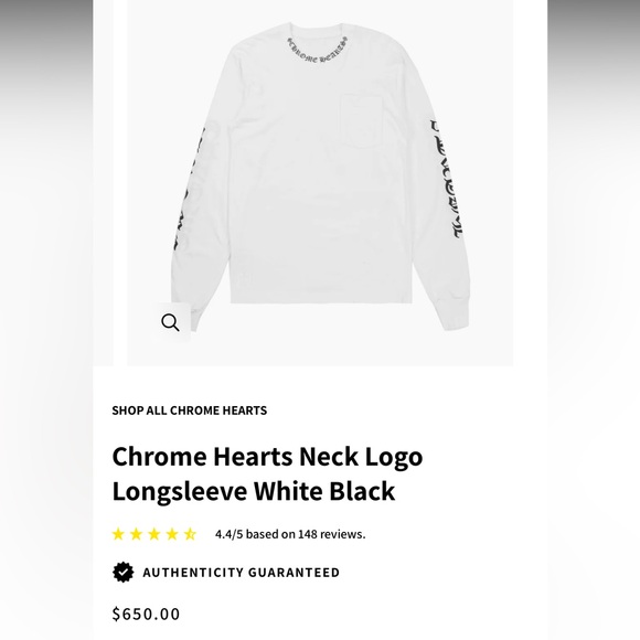 Chrome Hearts Neck Logo Longsleeve White Black - Picture 1 of 9